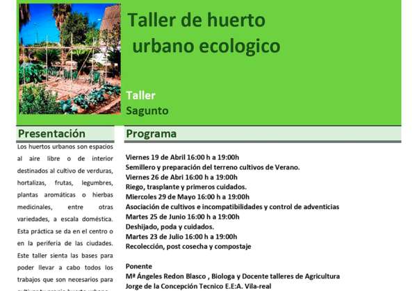 El Consell Local Agrari de Sagunto oferta talleres para el cuidado de los huertos urbanos ecológicos